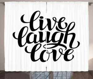 Штора ABAKUHAUS Live Laugh Love в деревенском стиле, вдохновляющие слова, универсальные ленточные шторы для гостиной с петлями и крючками, 280 x 225 см, белый и черный Abakuhaus