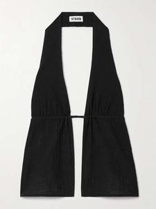 Топ Flores из хлопчатобумажной ткани с халтернеем Staud, черный