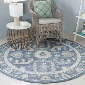 Ковер SAFAVIEH, 183 x 183 см, Metro Collection, круглый, Blue & Grey, ручной работы из шерсти, идеально для гостиной, спальни, столовой (MET825M)