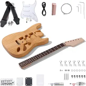 Unbranded Комплекты электрогитар в стиле ST своими руками с корпусом из обожженной сосны и грифом из клена - гриф из дерева лаурель, ремень и все компоненты включены