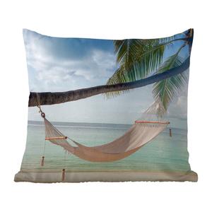 Декоративная подушка MuchoWow, диванная подушка, декоративная подушка для гостиной, 60 х 60 см, пальма - гамак - пляж - чехол на подушку - хлопчатобумажная ткань - декоративные чехлы на подушки