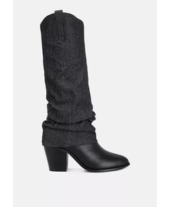 Женские потрясающие ковбойские сапоги с джинсовыми рукавами London Rag, черный