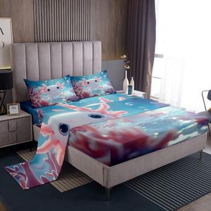 Erosebridal Комплект постельного белья 3D Axolotl с розовым кавайным аксолотлем и морской тематикой из мягкого материала, Pink Blue
