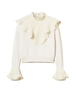 Свитера с оборками и кружевом Twinset, белый