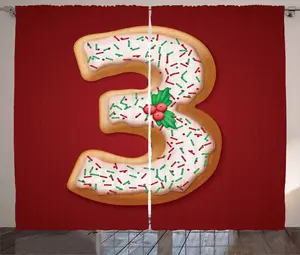 Шторы ABAKUHAUS в деревенском стиле, рождественское печенье (3), универсальные ленточные шторы для гостиной с петлями и крючками, 280 x 245 см, красно-абрикосовый и зеленый Abakuhaus