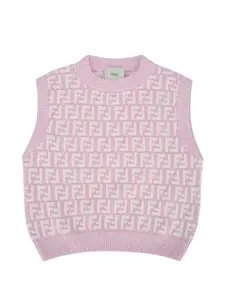 Вязаный топ с принтом по всему изделию Fendi Kids, розовый