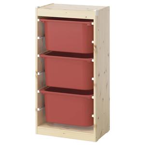 Комбинация для хранения с ящиками TROFAST IKEA, 46x30x91 см, цвет light white stained pine/red