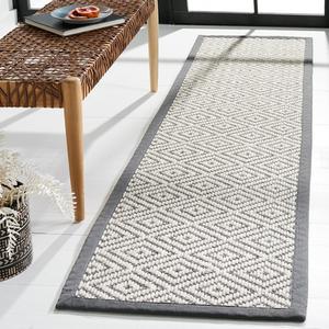 Ковер-дорожка SAFAVIEH, 61 x 244 см, Palm Beach Collection, Grey & Dark Grey, ручная работа из сизаля, идеально подходит для помещений с высокой проходимостью в гостиной, спальне (PAB612F)