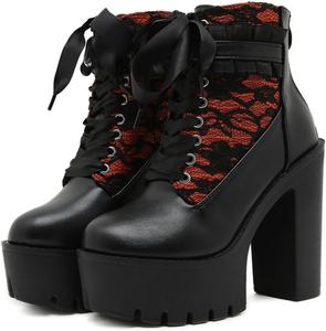 Женские готические ботильоны на шнуровке с массивным каблуком и платформой, с молнией сзади, в ретро-стиле Azttoztto, Black