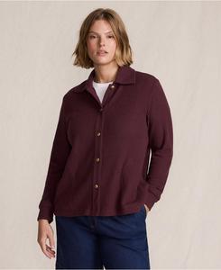 Женская куртка-рубашка с длинными рукавами и вафельным воротником Lands' End, Lush burgundy
