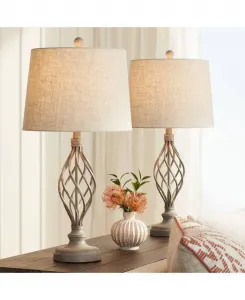 Настольные лампы Annie Modern Coastal, высота 71 см, комплект из 2 штук, «состаренное песочное железо», кремовый конусообразный абажур, для спальни, гостиной, прикроватной тумбочки Franklin Iron Works