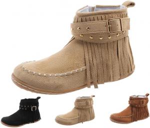 Generic Женские повседневные ботинки универсального стиля с винтажным боковым молнией и бахромой, легкие удобные замшевые высокие ботинки с круглым носком, хиппи-мокасины, короткие ботильоны