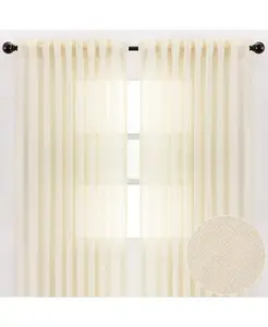 Премиальные двухпанельные полупрозрачные шторы из искусственного бельгийского льна с текстурой — для окон, гостиной, спальни, патио — полупрозрачные шторы для уединения и домашнего декора, длина 52 x 63 дюйма — бордовый Chanasya, yellow