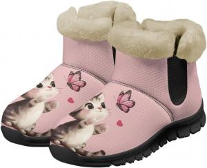 Зимние ботинки Jeiento с милыми кошачьими лапками для женщин, с низким каблуком, противоскользящие, утепленные, Cute Kitty Butterfly