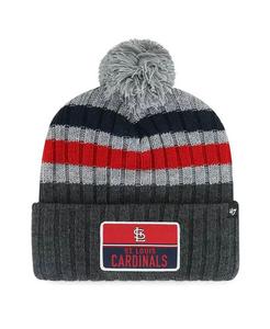 Мужская серая вязаная шапка St. Louis Cardinals Stack с манжетами и помпоном '47 Brand