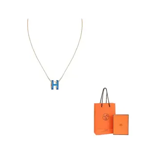 HERMES Женское металлическое колье синего цвета Blue
