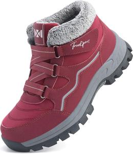 Женские зимние ботинки Qiucdzi с утеплителем из меха, противоскользящие, для ходьбы, наружные туристические ботинки, Red