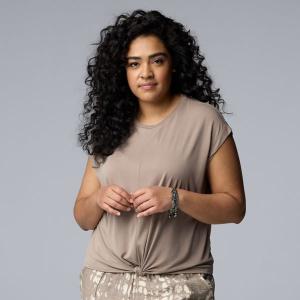 Футболка больших размеров с узлом спереди Simply Vera Vera Wang, цвет driftwood