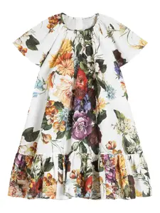 Льняное платье с цветочным принтом Dolce & Gabbana Kids, белый