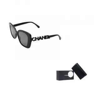 Овальные солнцезащитные очки Unisex/серый двухцветные CHANEL, черный