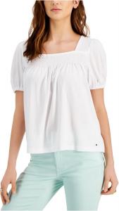 Топ Tommy Hilfiger с рукавами-фонариками и квадратным вырезом, White