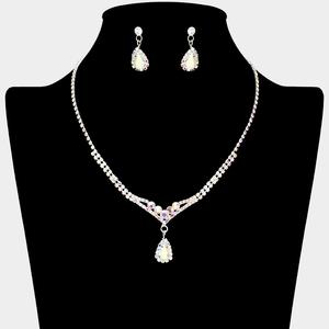 Ожерелье с каплевидным камнем и стразами Fashnzfab, Ab, Silver