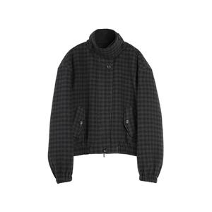 ELLE Пальто женское синее в клетку со стойкой, умеренно прямое