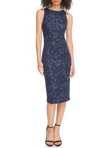 Платье-миди с кружевом и пайетками Vince Camuto, темно-синий