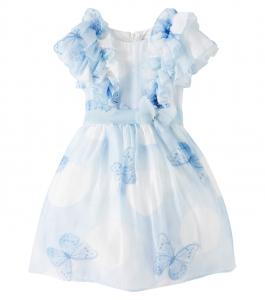 Платье из органзы с принтом в горошек Monnalisa, Panna+Celeste