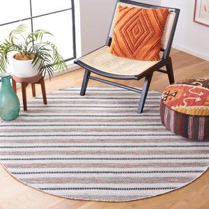 Ковер SAFAVIEH, 183 x 183 см, Montauk Collection, Grey & Ivory, плоское плетение в стиле фермерский дом бохо полоска, хлопок, простой уход, идеально для помещений с высокой проходимостью в гостиной, спальне (MTK702F)