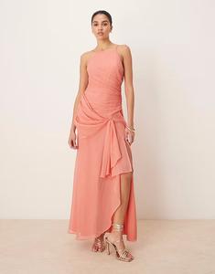 Платье-макси ASOS DESIGN в терракотовом цвете с драпировкой и бретельками