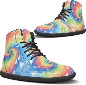 Женские ботинки без каблука зимой с широкой носочной частью, утепленные, для прогулок, уличные, противоскользящие, на щиколотку Pugasmiru, Abstract Colorful Tie Dye Love Pattern