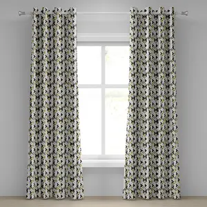 Геометрическая штора на люверсах ABAKUHAUS, абстрактные треугольники с полосками и ромбами на точечном фоне - современное искусство, декоративные двухпанельные шторы, 280 см x 175 см, бежевый, черный, белый Abakuhaus