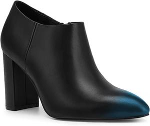 Женские ботильоны FOWT с низким вырезом, на щиколотку, в трех оттенках, короткие ботинки с закрытым носком, туфли-лодочки на высоком широком каблуке, кожаная внутренность, на молнии для работы, повседневной носки и поездок, размеры 4-16 США, Black Blue