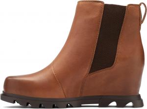 Женские ботильоны Sorel Joan of Arctic Wedge III Chelsea - водонепроницаемые кожаные ботильоны на танкетке, Hazelnut, Blackened Brown