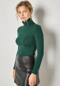 Топ с длинными рукавами и воротником-стойкой на пуговицах Apricot, Green