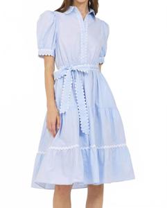 Платье-рубашка с отделкой рюш в сине-белую полоску Stellah