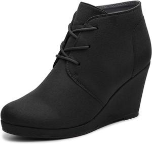 Женские ботильоны FOWT с закрытым носком, на шнуровке, с высоким каблуком и платформой, короткие, из искусственной замши, элегантные ретро, осенне-зимние, для вечеринок и повседневной носки, полный размер 4-15 США, Black