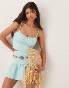 Топ-корсет Bengaline с лифом-камиль цвета морской волны с рюшами на груди Asos Design