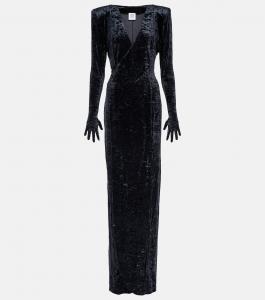 Бархатное платье макси Diva с перчатками VETEMENTS, черный