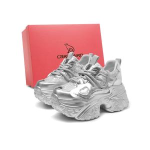 Маленькие небесные овощи Гонконгские женские массивные кроссовки CARDANRO, серебристые без подкладки сетчатые