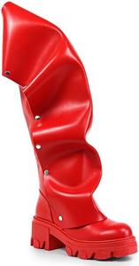 Женские ботинки Liliana с искусственной кожей, с защелкой спереди, драпированной панелью, полной молнией сзади, на высоком каблуке до колена с платформой, Red