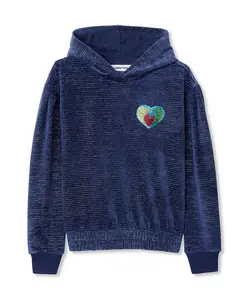 Велюровая толстовка с капюшоном для девочек Lands' End, синий