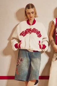 Бомбер в готическом стиле с изображением пылающего орла Ed Hardy, Ecru