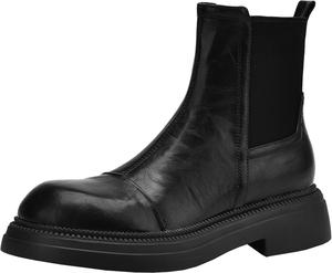 Женские эластичные ботильоны на блок-каблуке с круглым носком, короткие ботинки на выезд с уличным/ретро стилем XIEPP, Black