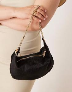 Сумка-кошелек ASOS DESIGN из ворса пони с золотой фурнитурой черного цвета