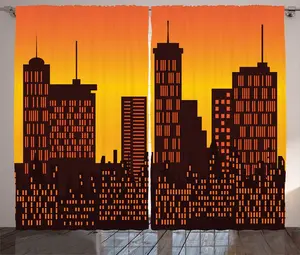 Штора в деревенском стиле от ABAKUHAUS Urban Art, Горизонт на закате, присборенная штора из тесьмы для спальни с петлями и крючками, 280 x 225 см, цвет: коричневый, оранжевый Abakuhaus