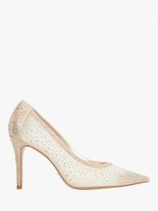 Самые яркие туфли-лодочки на каблуке с кристаллами и сеткой Dune London, Gold