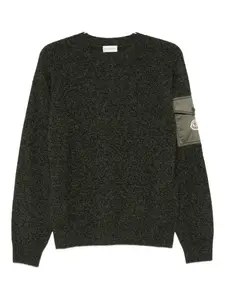 Свитер с круглым вырезом и накладными карманами MONCLER, зеленый