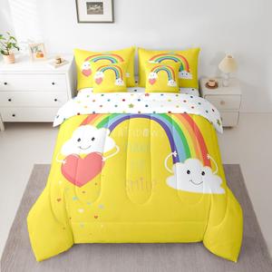 Erosebridal Комплект постельного белья Kid Rainbow Love Heart белый с разноцветными полосками, Yellow